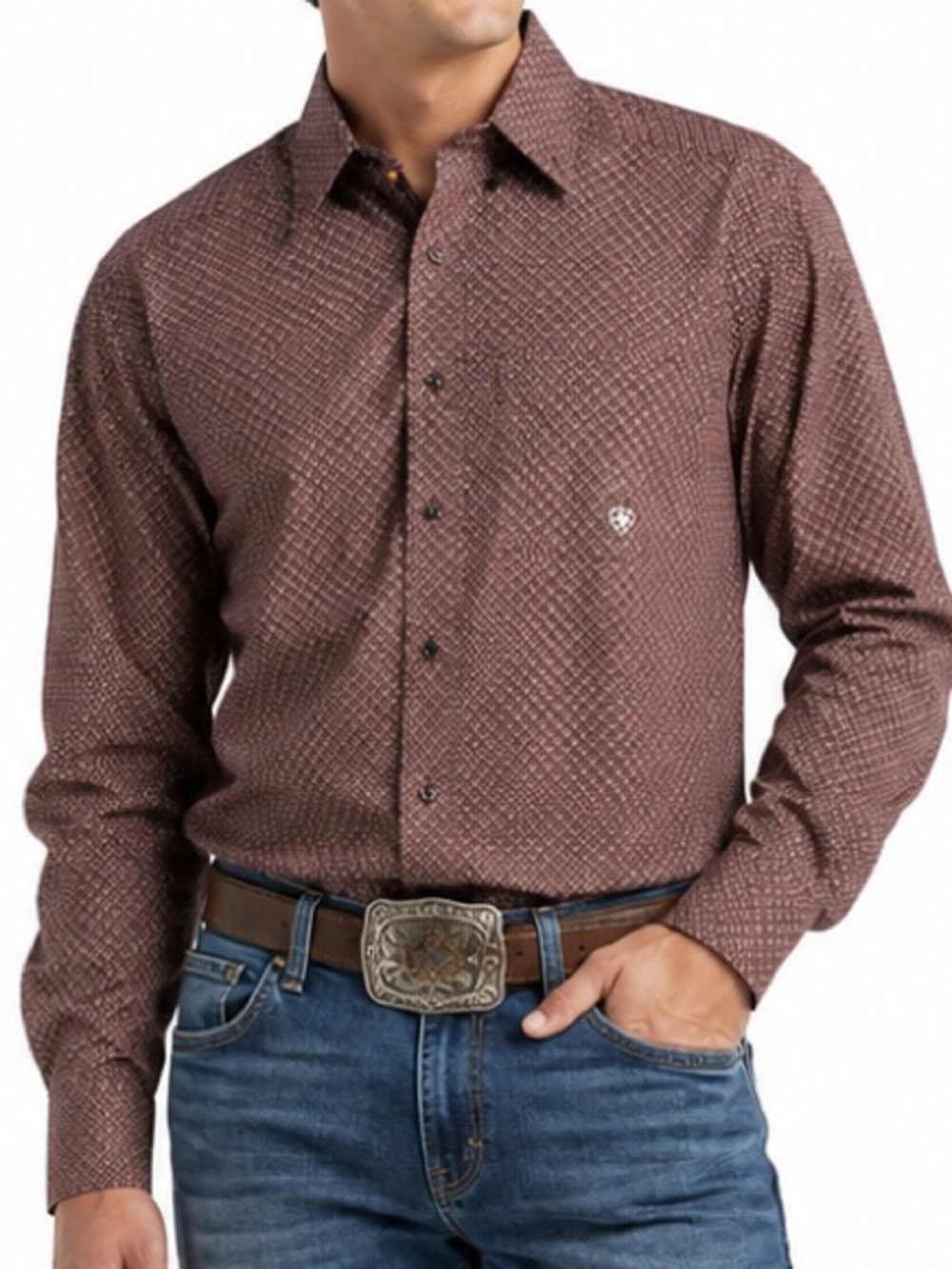 ARIAT LOGO WESTERN PRINT 100% COTTON  SHIRT SZ M EUC